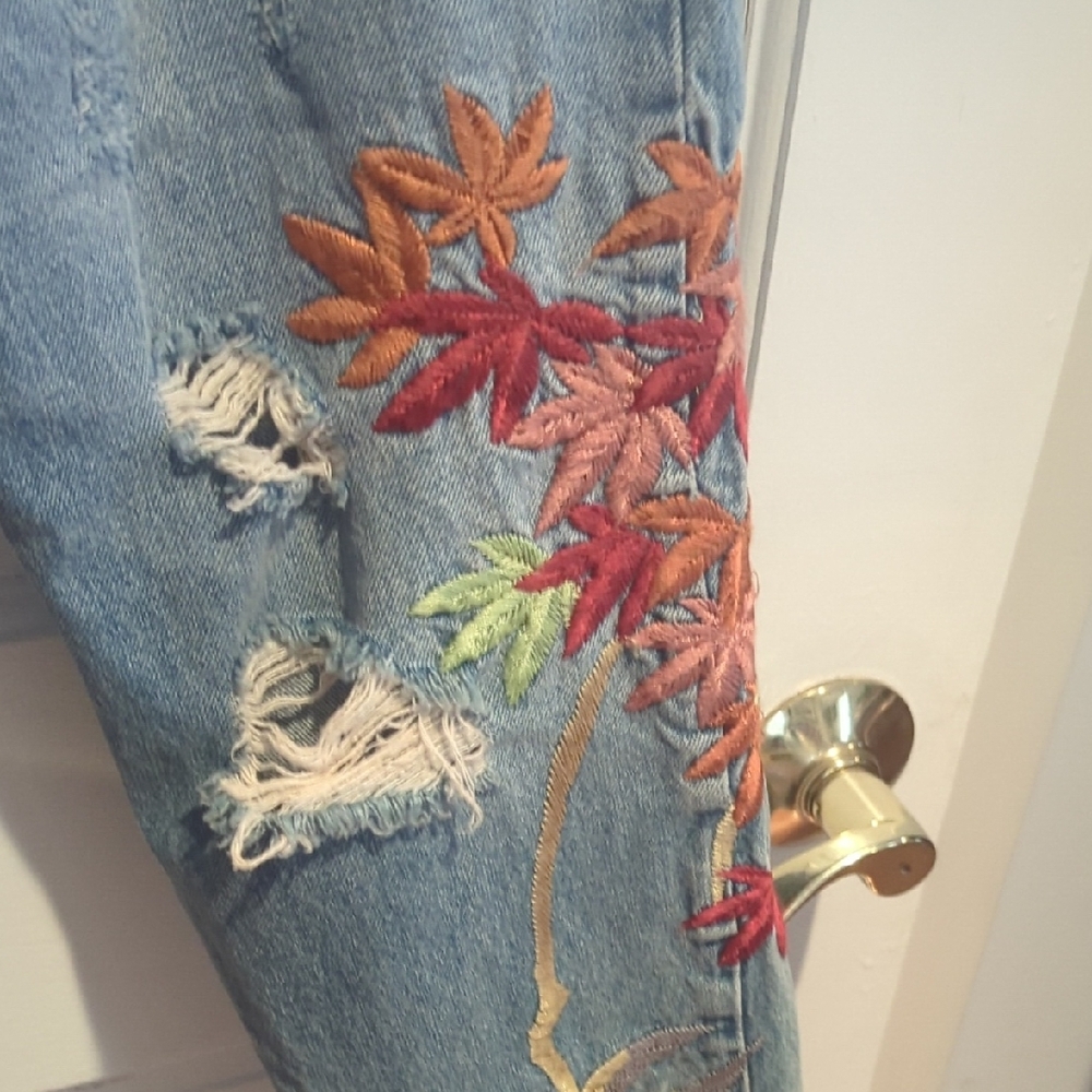 Zara Satin Blue Denim Jeans with Embroidery #0016 - Picture 5 of 10